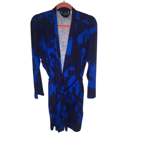 BumbleBella by Jill Martin Robe Womens 1X Blue Black Tie Waist Lounge Pockets - Picture 2 of 16